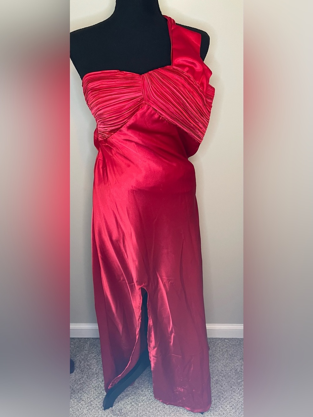 Ever Pretty Red One-Shoulder Satin Slip Dress